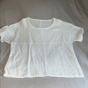 Casual White Textured Short Sleeve Top